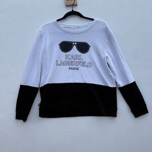 Karl Lagerfeld Paris Black & White Colorblock Logo‎ Graphic Sweatshirt Women's M